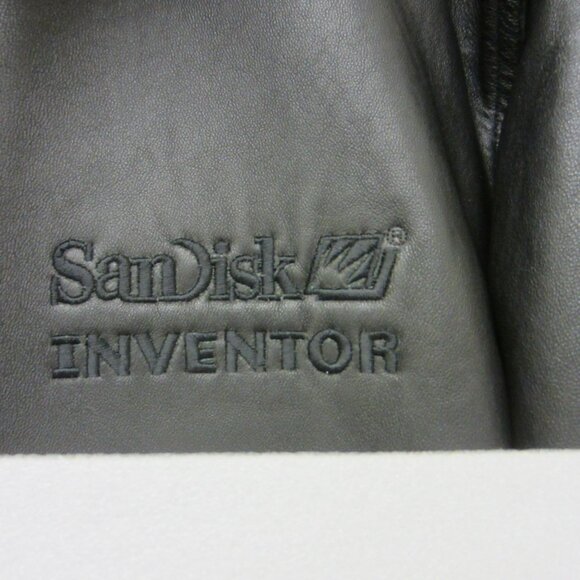 Vtg Rare Michael Classic Apparel Leather Bomber Jacket Mens S "SanDisk" USA Made - Picture 3 of 16